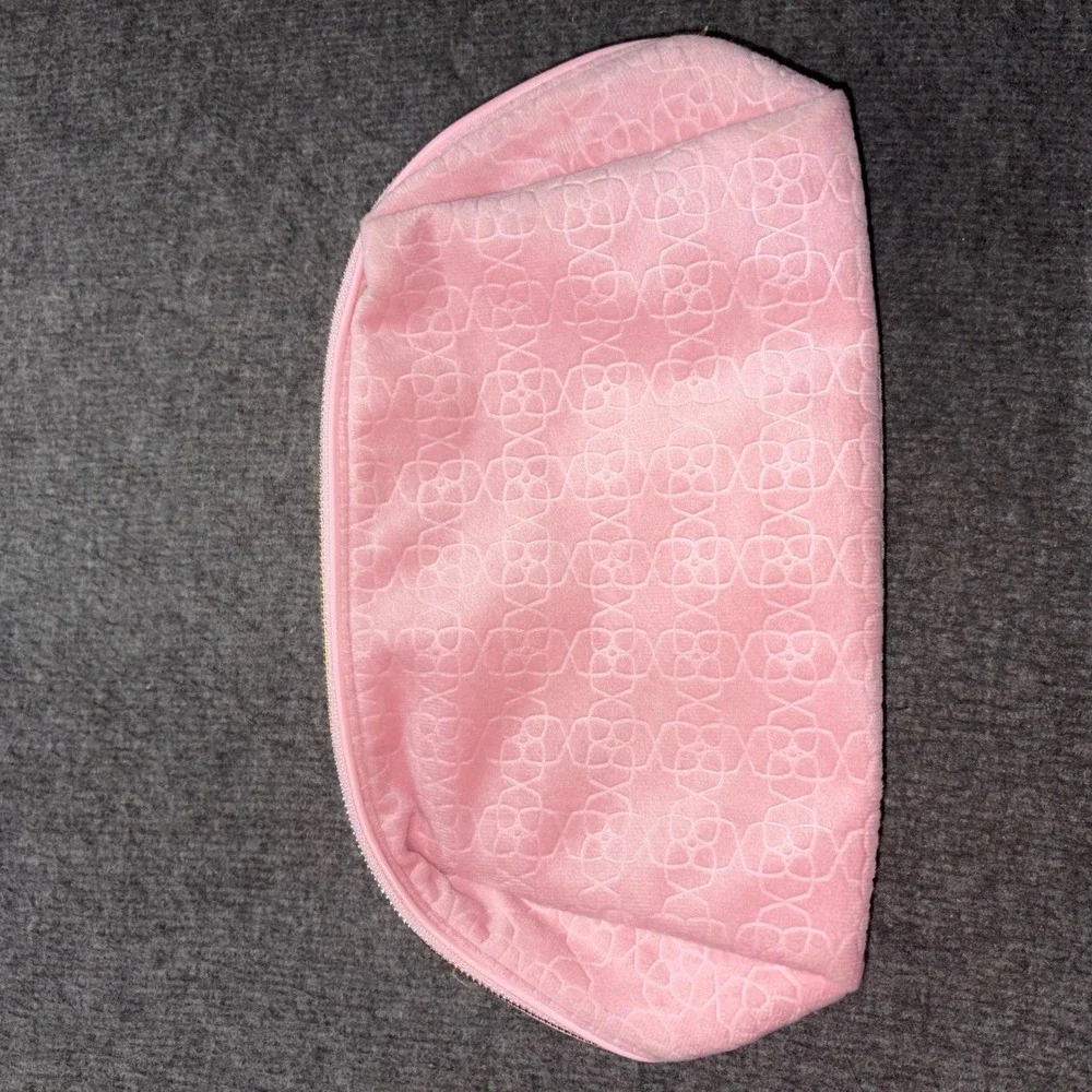 Kendra Scott Pink Velvet Embossed Floral Filigree Cosmetic Makeup Bag Pouch